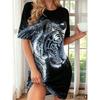 Summer Women's Home Dresses Casual Short Sleeved Round Neck Tiger Loose Dress