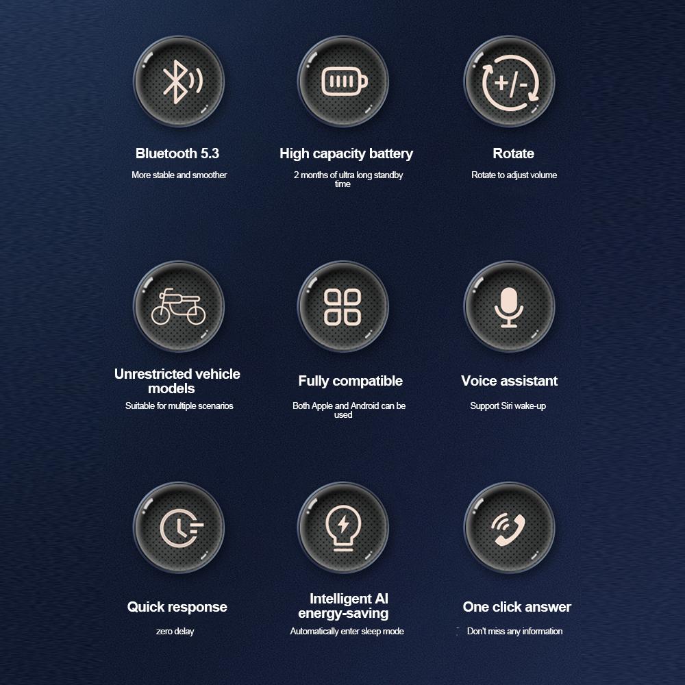 Bezdrátové dálkové ovládání Bluetooth 5.3 pro motocyklovou helmu, náhlavní soupravu, mediální ovladač na řídítka kola, tlačítka na volant auta