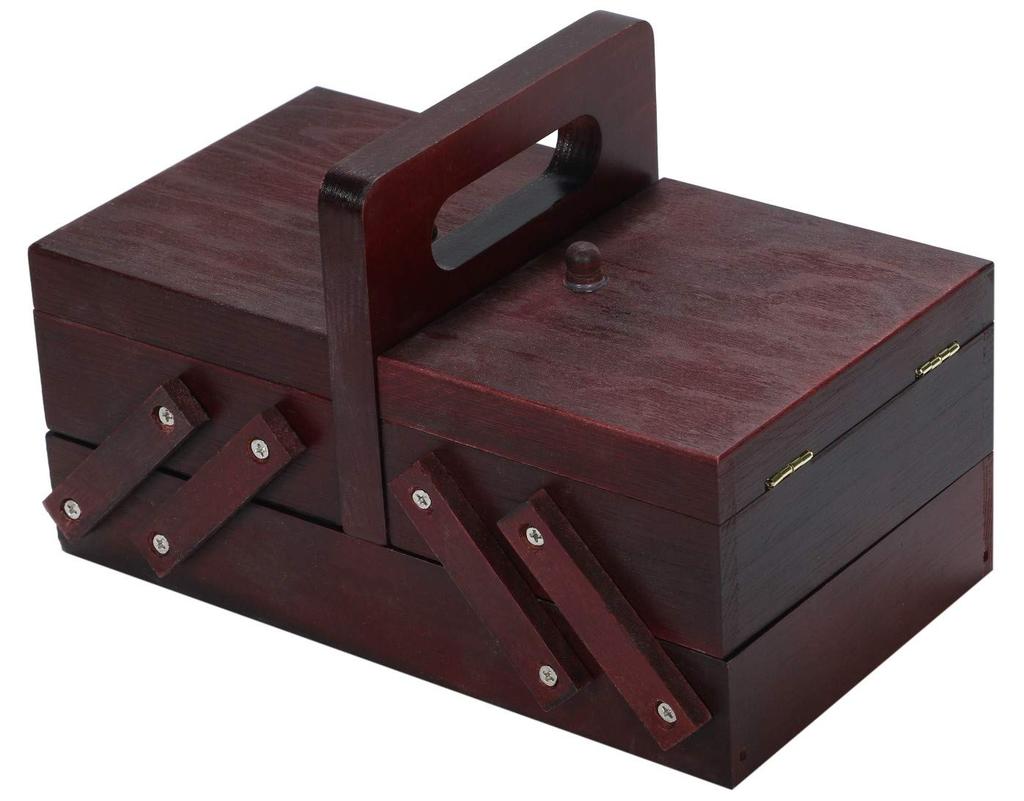 r_planning Wooden Sewing Box, Needle Box, Storage Box, Brown, with Handle