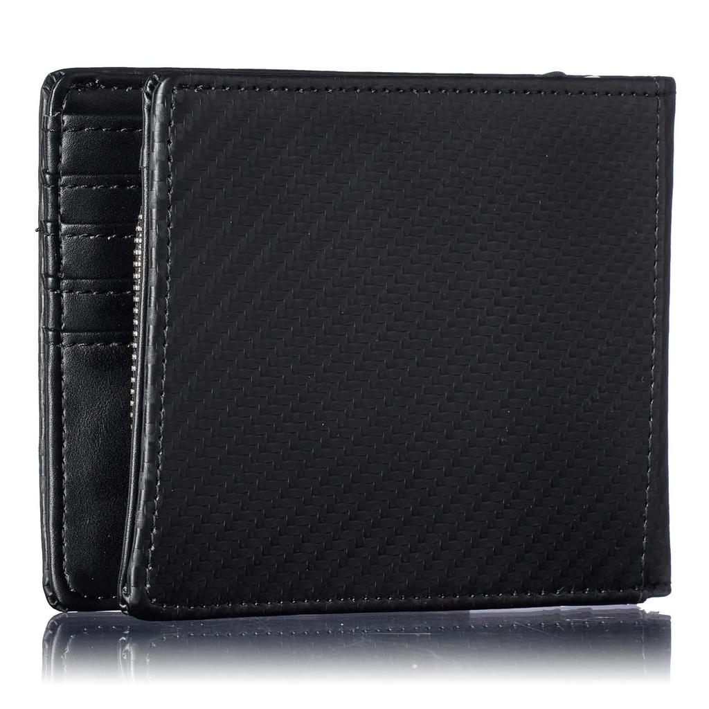 Echtes Leder Bifold Geldbörse mit Münzfach Kartenfach Geschenkbox [VOICE] Herren Einfach zu bedienender Reißverschluss, Fach, Aufbewahrung, (Schwarz Schwarz)