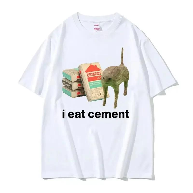 I Eat Cement Cursed Cat Funny Meme T Shirt Men Women's Fashion Humor Short Sleeve T Shirts Male High Quality Cotton T-shirt Tops