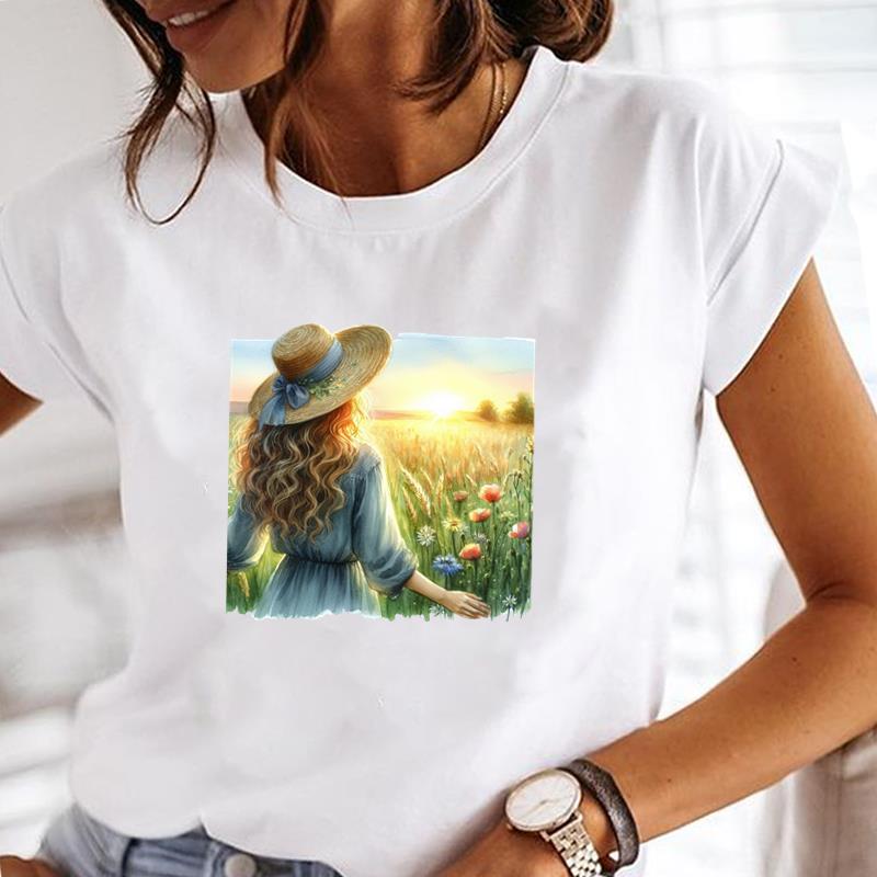 (Asian Size) butterfly cute Casual Clothing Printed Female Top T Shirt o-neck Short Sleeve T-shirts Lady Fashion Women Graphic Tee