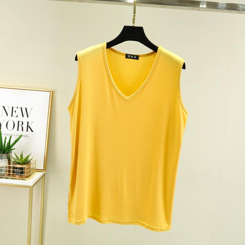 

Модал жилет женский летний свободный без рукавов V-образный вырез майка больших размеров топ-комбинезон утягивающий XL жёлтый