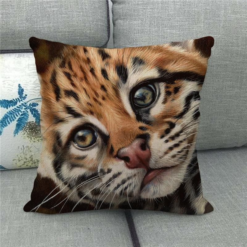 Wild Animals: Lions, Tigers Digital Printing Short Plush Pillow Covers For Car Sofa Office Cushion Cover Home Goods 60X60Cm