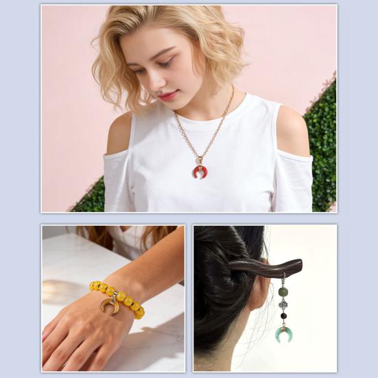 DIY Pendant Gold-Plated Edging Crescent Horn Design Natural Imitation Crystals Jade Necklace Bracelet Earrings Charm DIY Jewelry Making Accessories