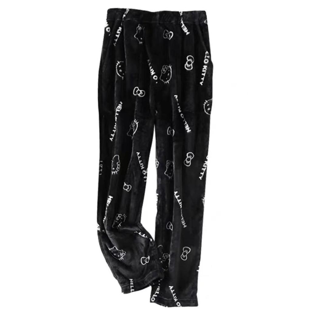 Women's Cartoon Cat Fleece Pajama Pants - Cozy Flannel for Autumn/Winter
