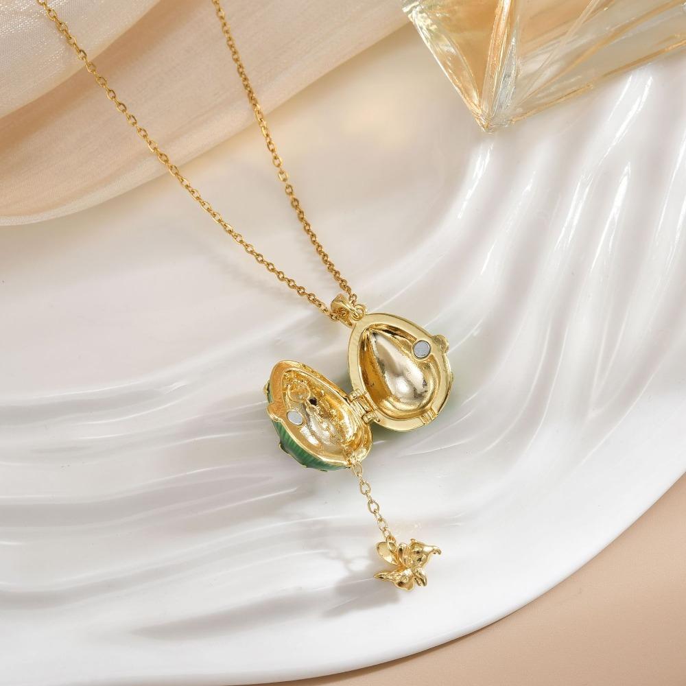 Crystal Opening and Closing Necklace Hinged Clavicle Chain Vintage Easter Egg Chain Choker Unisex