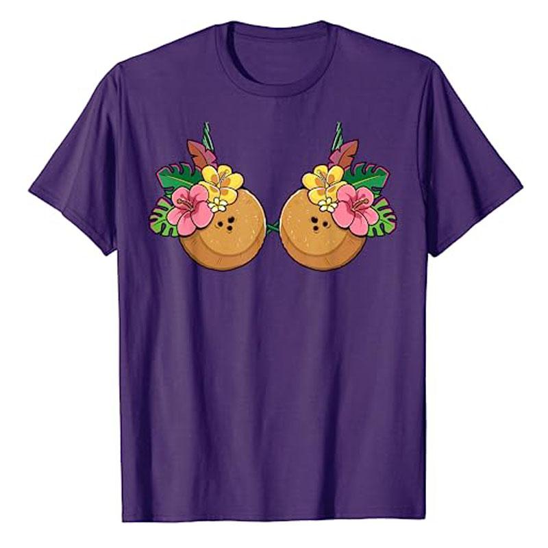 Coconut Bra Costume Hawaiian Tropical Luau Party Women T-Shirt Beach & Luau Soiree Graphic Tee Tops Summer Fashion Party Clothes