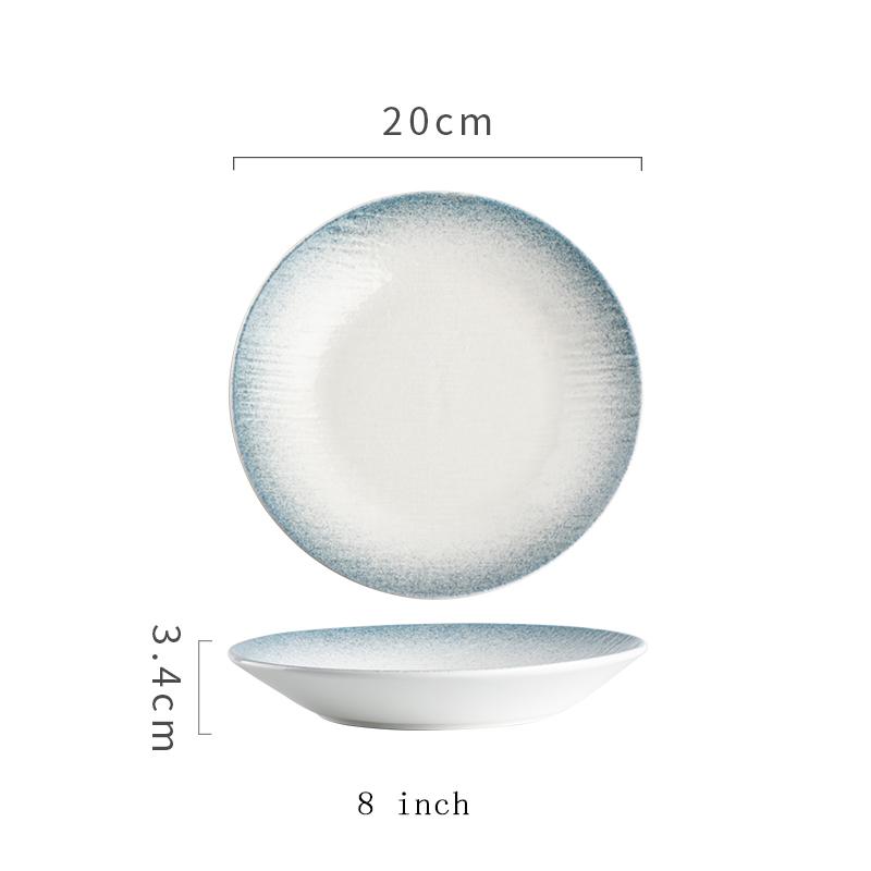 Ceramic Plates 8 Inch Household Blue New High Aesthetic Exquisite Dining Tableware High-class Round Simple Breakfast Dish