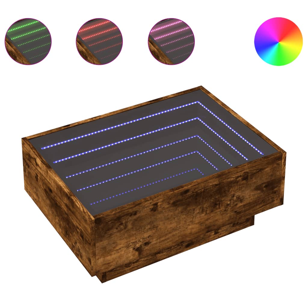 LED Coffee Table Smoked Oak 70 x 50 x 30 cm Particleboard