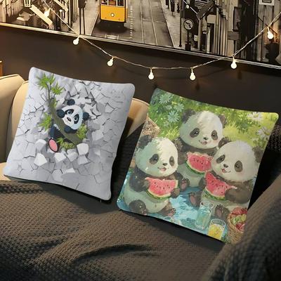 Federa Cuscino Panda Cartone Animato Carino – Copricuscino Rimovibile Lavabile – Morbido Lino per Tutte le Stagioni