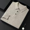 Men's Spring and Autumn Casual Polo Collar Long-sleeved Knit Shirt Solid Color Loose Business Pullover Tops