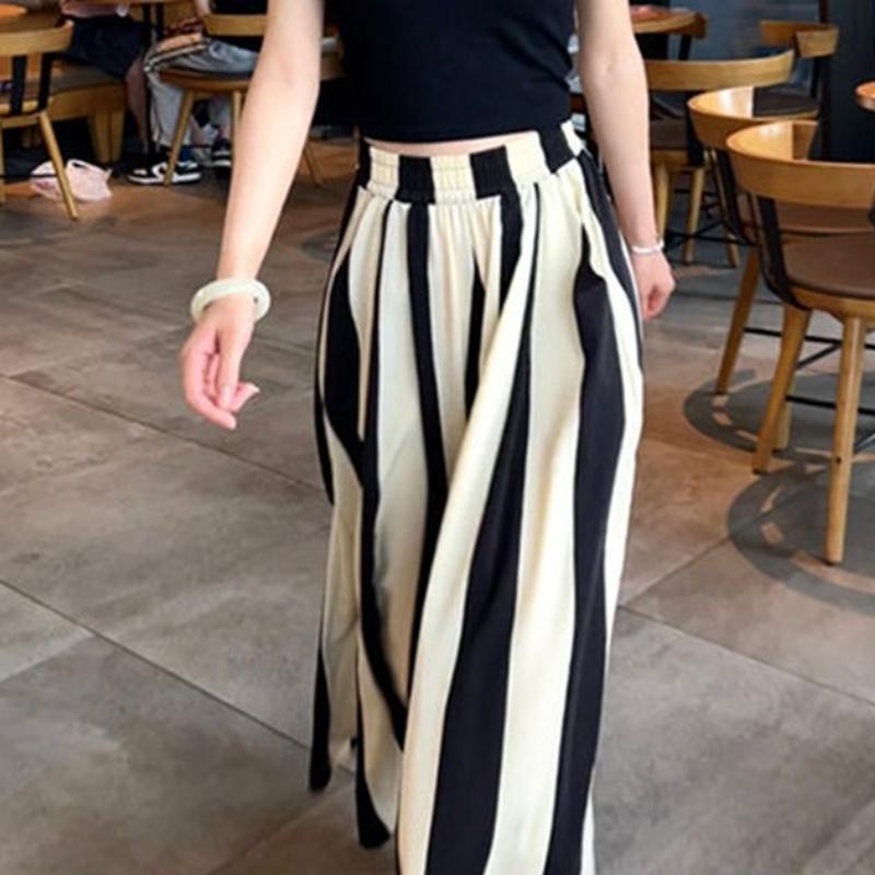 Ledově hedvábné pruhované kalhoty culottes se širokými nohavicemi s ochranou proti slunci Dámské letní tenké zeštíhlující nadměrné velikosti ležérní rychleschnoucí midi culottes