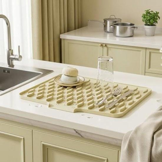 Dish drying mat kitchen silicone automatic drainage approximately 3040cm non-slip heat-resistant fits perfectly sink quick-drying sloped groove design