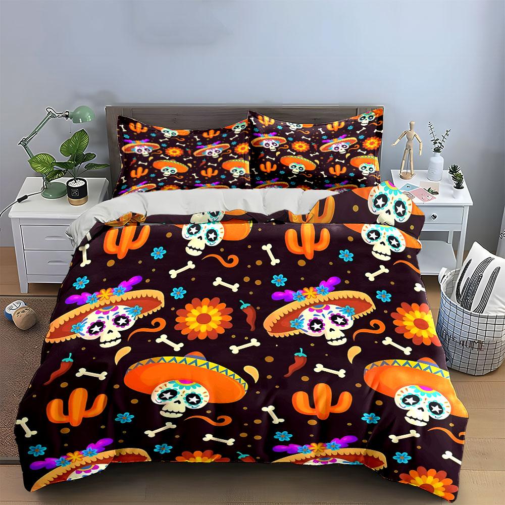 Mexican Skull Pattern Bedding Bedding Duvet Cover Set Duvet Cover Pillowcases (1 * Duvet Cover 2 * Pillowcases, Without Duvet Insert)