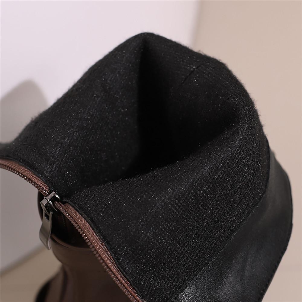 Fashion 2025 Knee-High Boots Women Vintage Belt Buckle Shoes Female Square High Heel Zipper Autumn Winter Soild Casual Botas Feminina