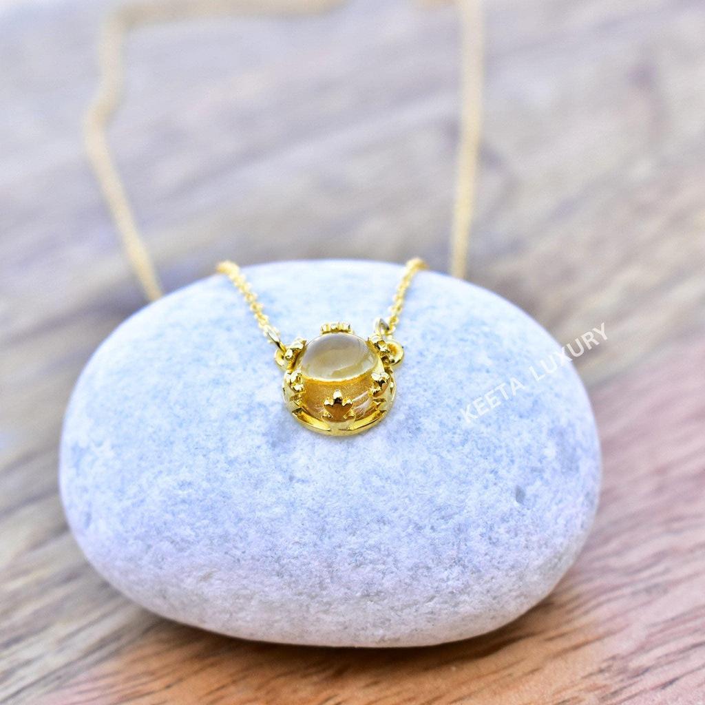 Genuine Citrine Necklace, Dainty Citrine Minimalist Gold Filled Necklace , November Birthstone , Leaf Dainty Citrine Necklace, Gift for Her
