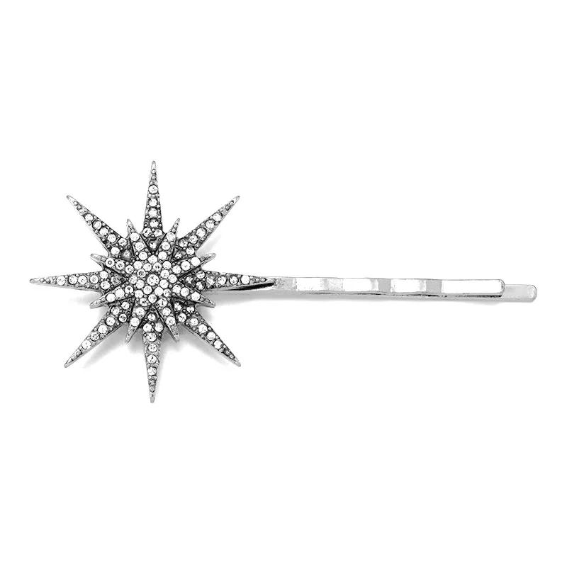 Ensemble de Barrettes à Cheveux Étoiles Géométriques 3D Lune Strass Argent Épingles à Cheveux Flocon de Neige Étoile Femmes Pince Latérale Barrettes Accessoires pour Cheveux