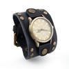 Mens Punk Style Vintage Leather Bracelet Watch With Rivets Wide Cuff Band Casual Fashion