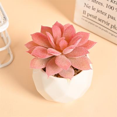 Plantas Suculentas Artificiais Flocadas Rosa Com Vaso Para Decoração de Jardim de Casa Flor Bonsai Falsa Acessórios de Planta Artificial