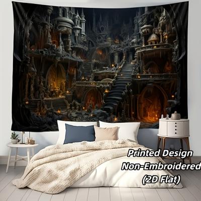 VIKAMA Dark Underground Castle Tapestry with Gothic Staircase Cave for Bedroom Living Room Decor Aesthetic Mysterious Wall Decor