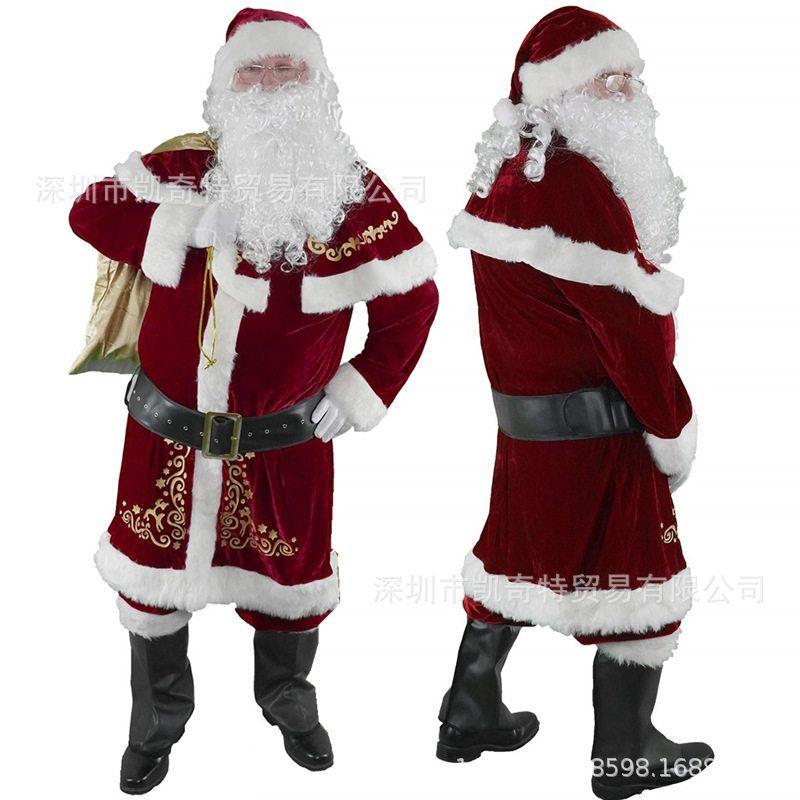 Adult Christmas Costume Golden Flower Men's Christmas Outfit Christmas Cosplay Costume Santa Claus Performance Outfit