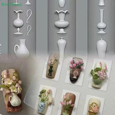 3D Silicone Nail Mold Relief Vase Design DIY Nail Art Decoration Transparent Manicure Template