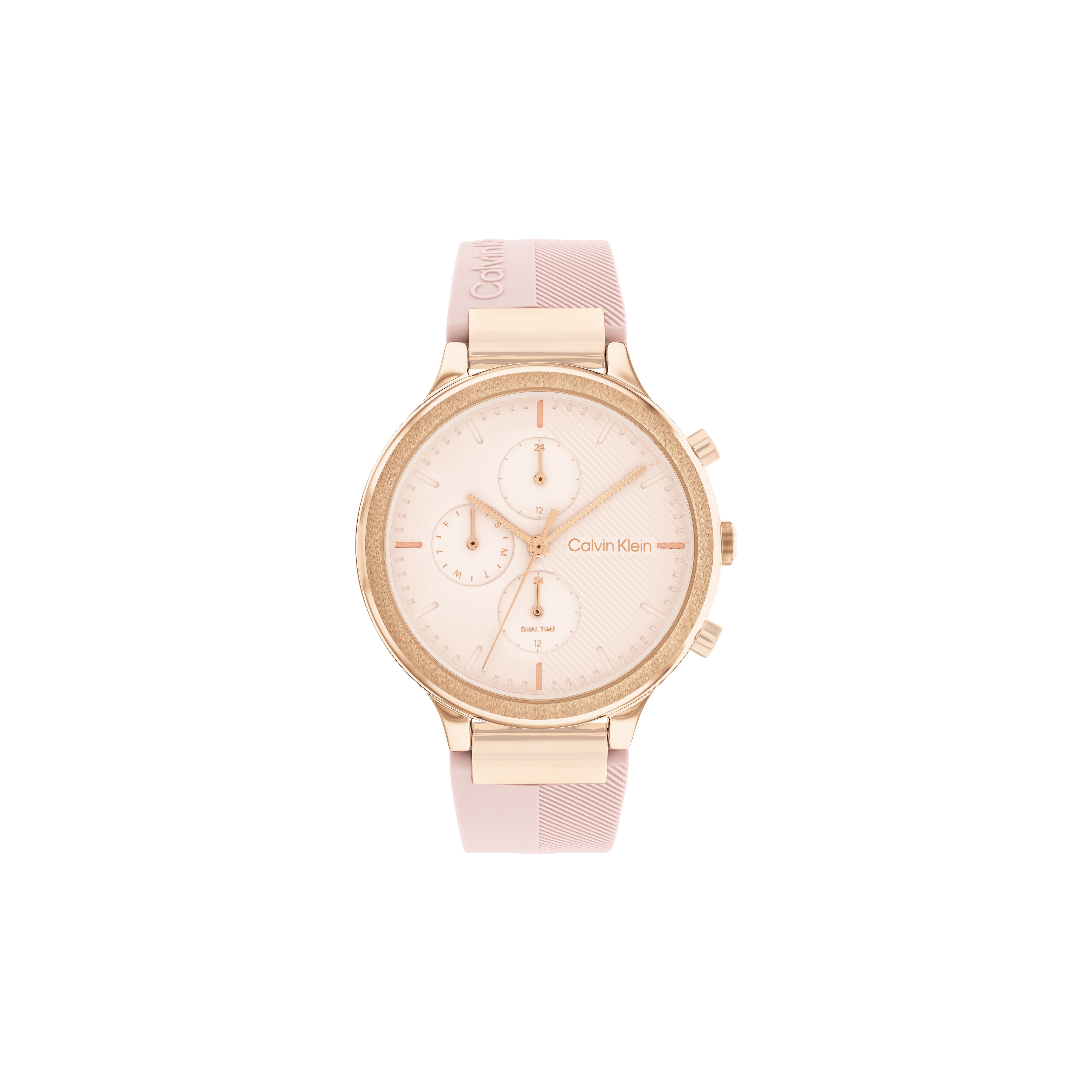 Calvin Klein Ck Dynamic Series Quartz Watch Silicone Strap Pink Dial Gift Box Multi-Functional Silicone Quartz Womens Fashion Sports Watch 25200243 Regular Watch Box,Pink Strap