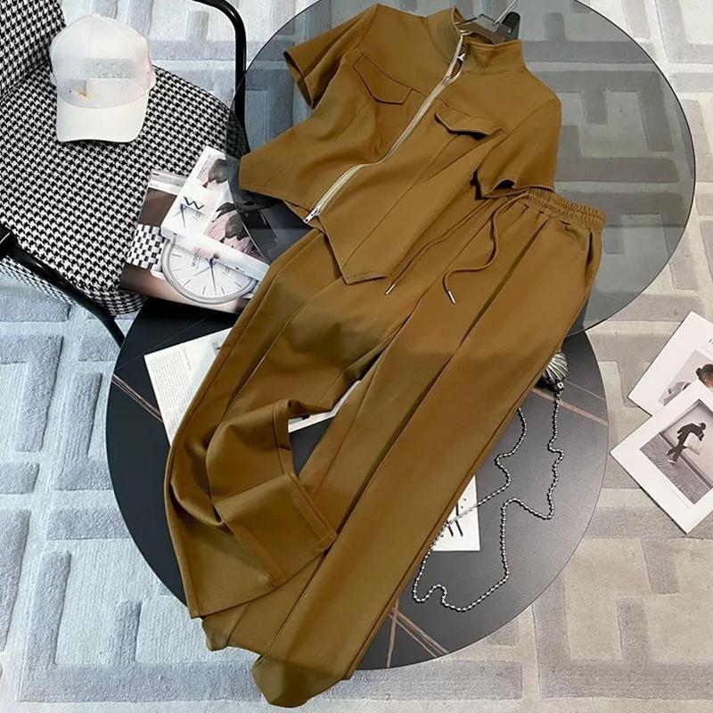 Summer Fashionable Age-Reducing Women's Sports Casual Suit Short Sleeves Bell Bottoms 2-Piece Set