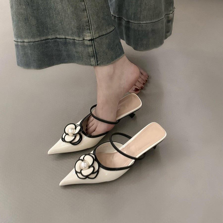 Xiaoxiangfeng high-heeled French bag head half slippers fairy shoes wear 2025 new summer temperament pointed single shoes