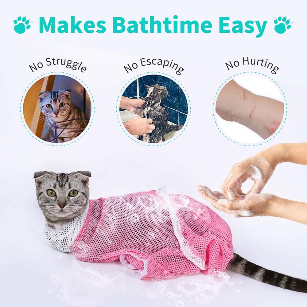 Adjustable Ears Clean Cat Grooming Bathing Bag Cat Washing Bag Cat Restraint Bag Cat Shower Net Bag