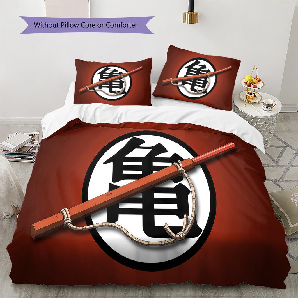 Dragon Ball Logo Pattern Bedding Quilt Set Quilt Cover Pillowcase Home Birthday Gift(1 * duvet cover + 2 * pillowcase, without core)