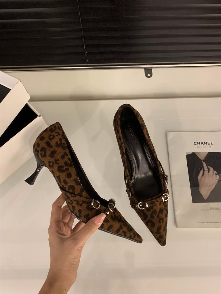 Pointed black high heels women's shoes spring temperament suede with skirt stiletto single shoes women