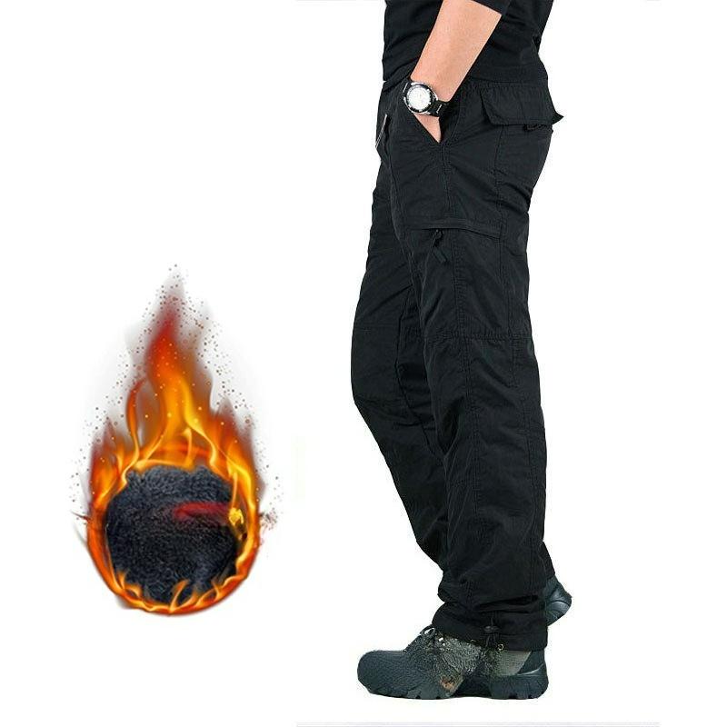 Winter Plus Velvet Thickened Overalls Men's Outdoor Warmth Men's Cotton Trousers Straight Large Size Multi-pocket Casual Pants Men