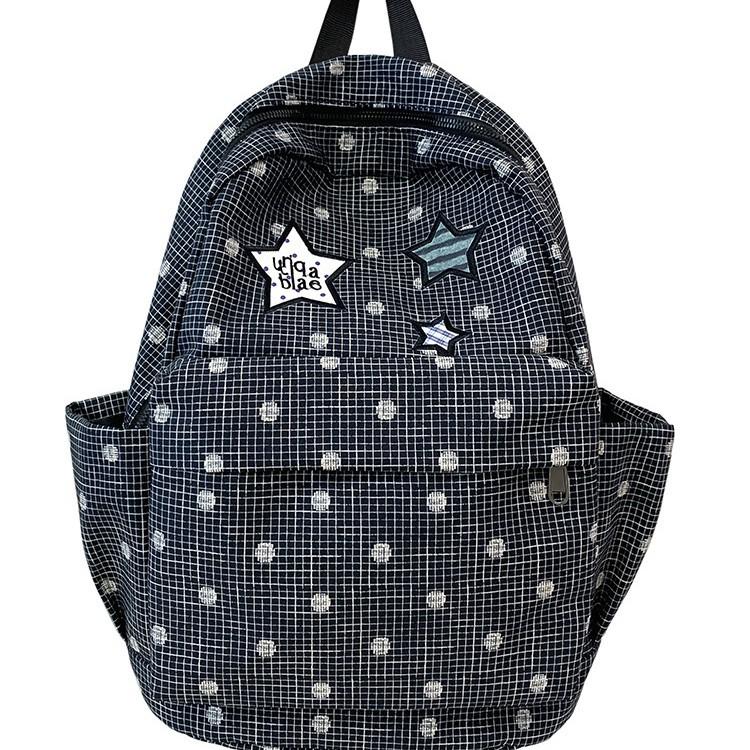 Schoolbag Japanese Niche Polka Dot Plaid Star Backpack College Student Large Capacity Lightweight Schoolbag Travel Backpack