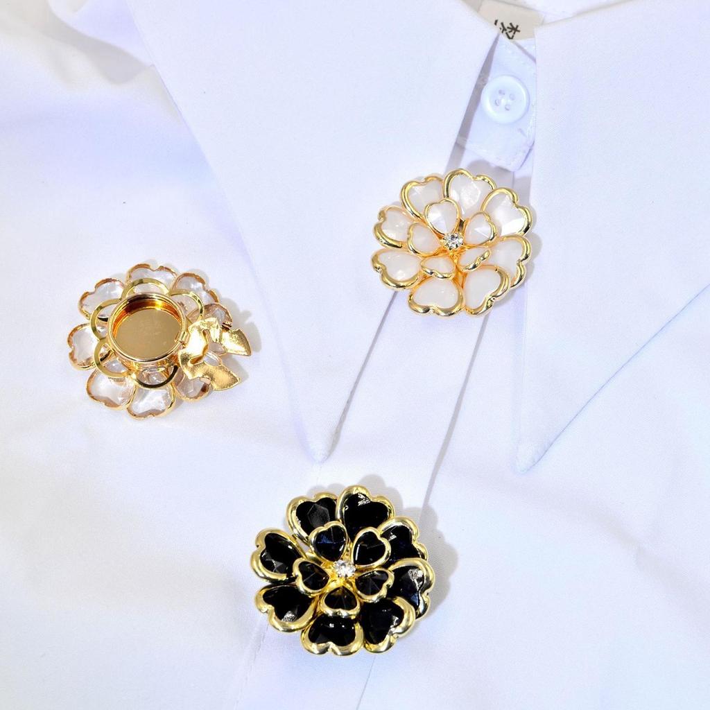 Crystal Flower Button Covers Detachable Clip-On Shirt Coat Decorative Buttons Sewing Button for DIY Blouses Clothing Women Men
