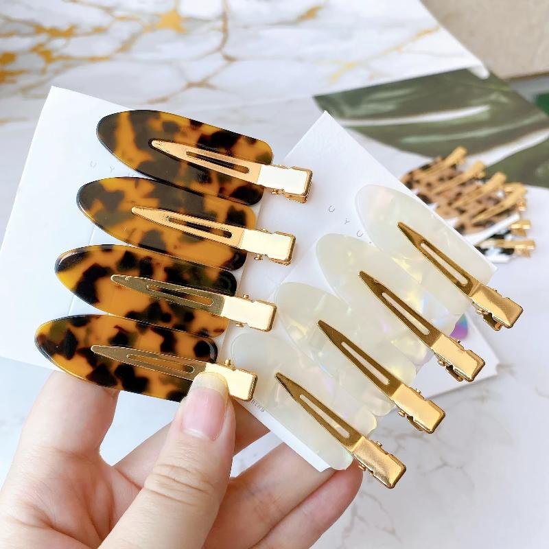 2Pcs No Crease Acrylic Hair Clips With Gold Metal Clasp And Marble Pattern Perfect For Daily Wear Party Hairstyling