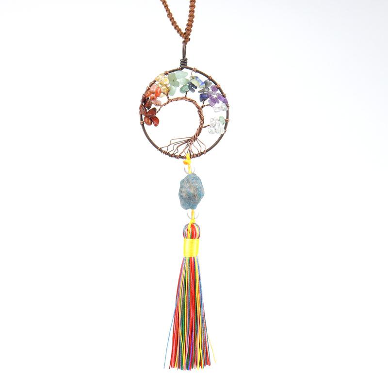 Woven Natural Gravel Crystal Rough Stone Life Tree Fringed Pendant Car Rearview Mirror Pendant Bag Decoration G16