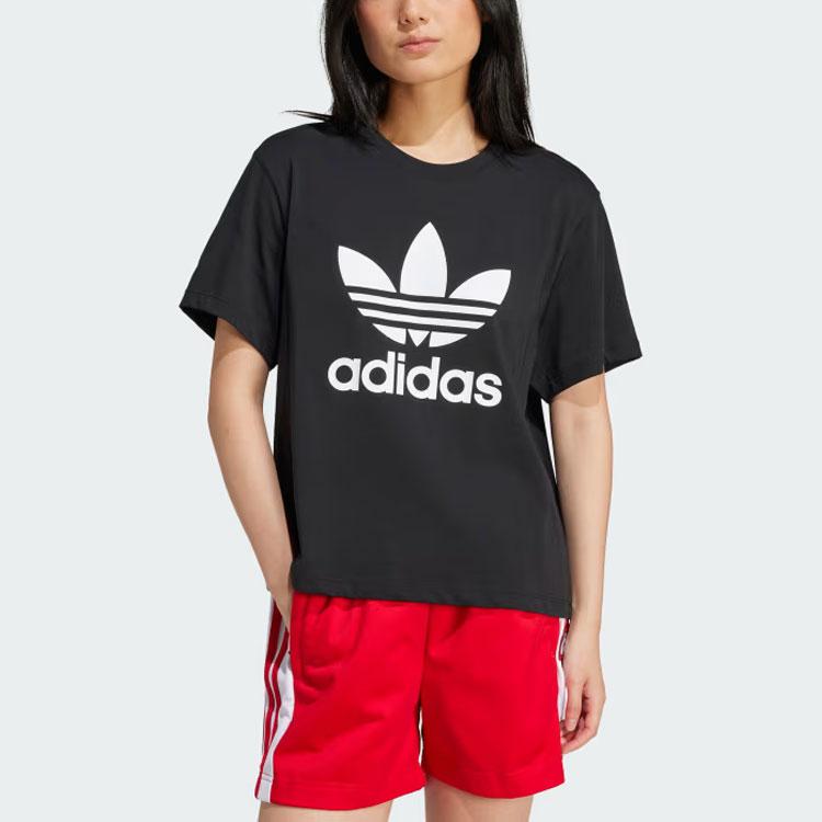 Adidas Originals Adicolor Trefoil Boxy Tee With Letter Logo Print Women Tops Black IU2422