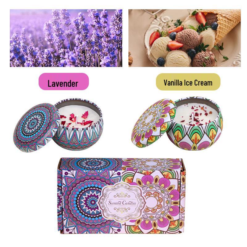 Ethnic Style Aromatherapy Candle Gift Set with Tinplate Dried Flowers