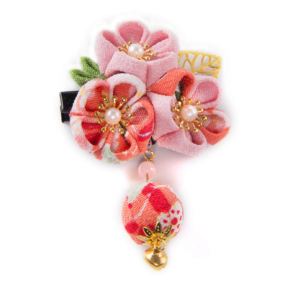 Hair Japanese Style Hair Graduation Flower Hair Clip with Hair Flower Hair Storage Pouch Included Girls' Shichi-Go-San Ornament, Ornament,