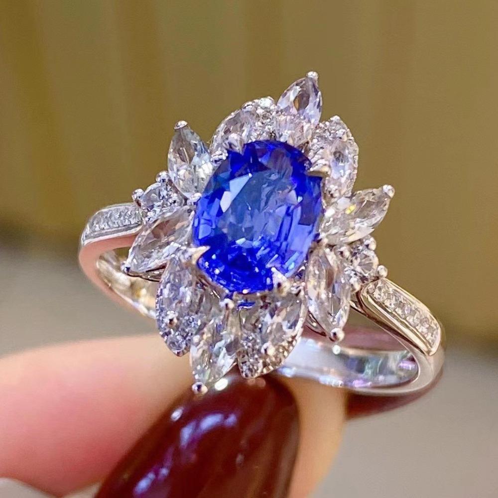 

Open Ring Luxury Simulated Sapphire Women Jewelry with Multi Stone Setting Inspired by Sri Lanka Gems adjustable