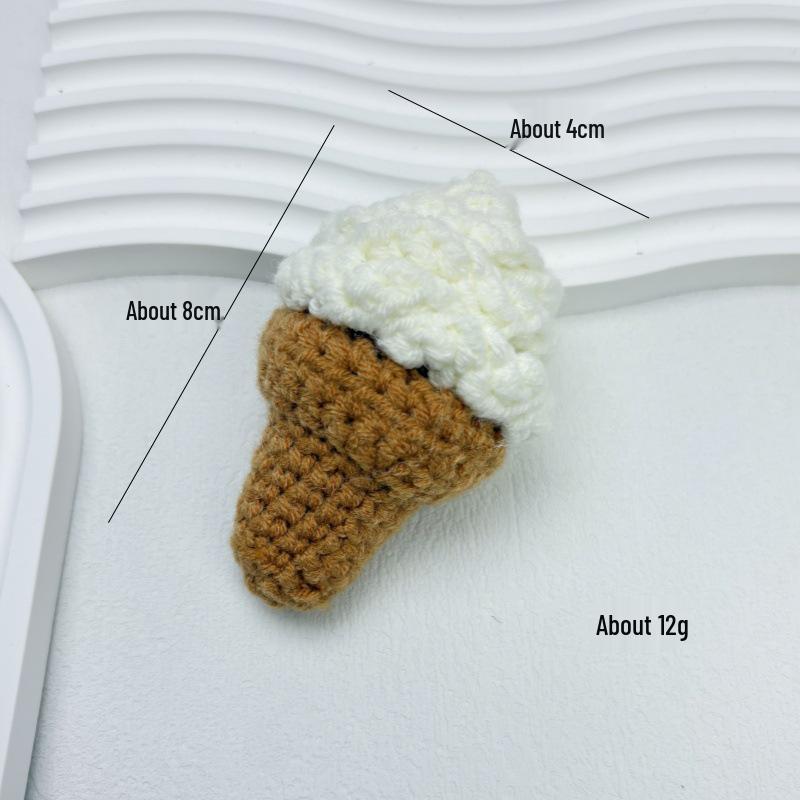Hand-Knitted Ice Cream Cone Keychain Pendant for Backpacks and DIY Jewelry Accessories