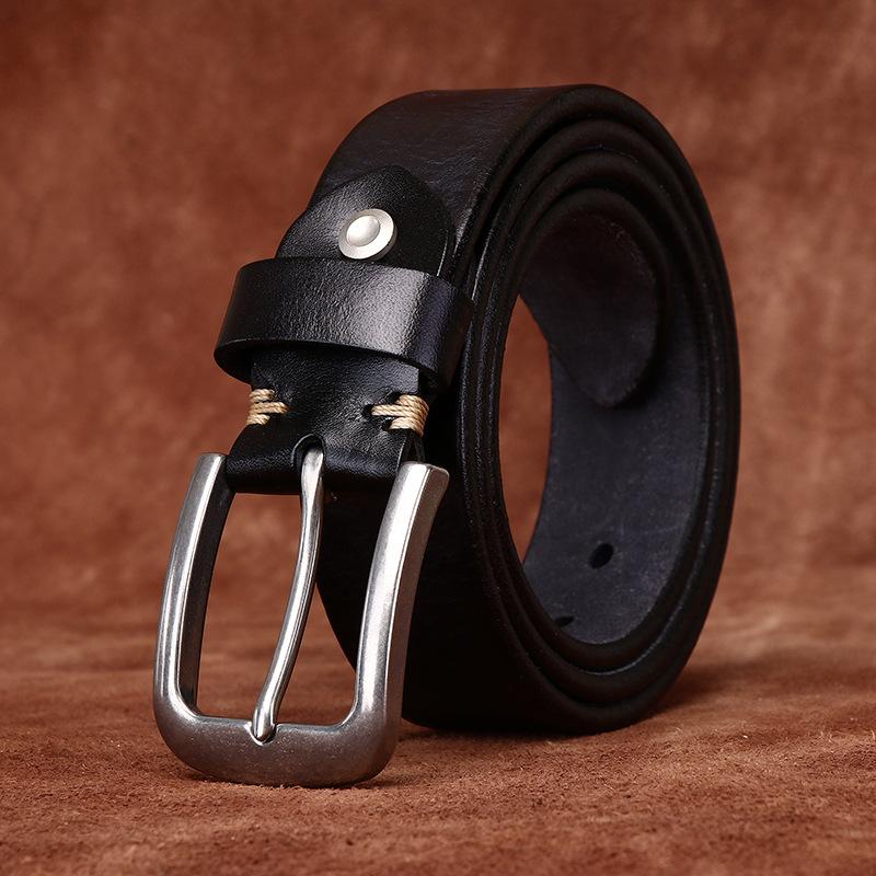 Rare Thickened Extra Thick First Layer Cowhide Belt Men'S Genuine Leather Stainless Steel Buckle Washed Retro Simple Casual Belt