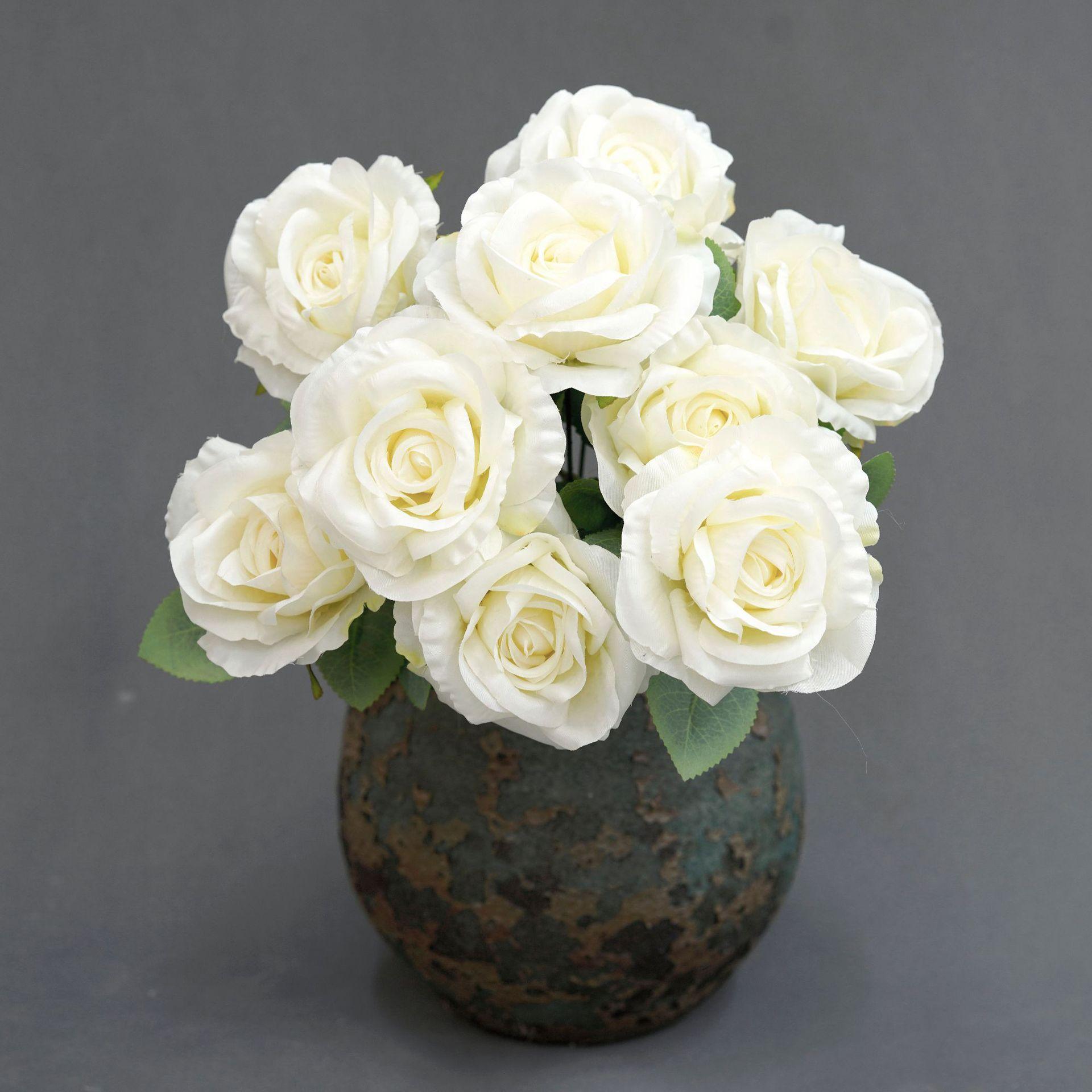 

Simulation Flowers Silk Phoenix Rose Bouquets Wedding Decor Artificial Flower Fake Roses Party Hall Decoration Green Plants білий
