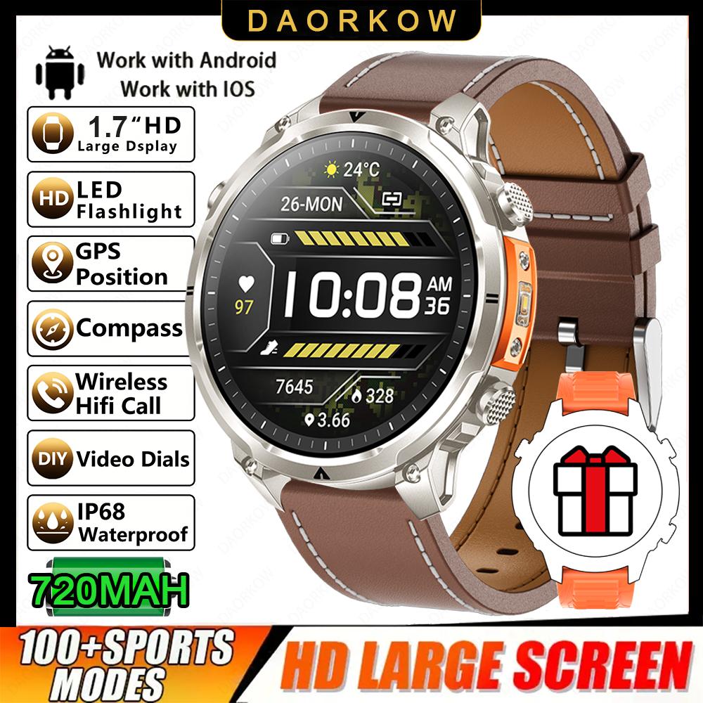 New Men GPS Smartwatch 1.7" HD Screen Military Call IP68 Waterproof 100 Sport Modes Smart Watch with 720mAh Large Battery
