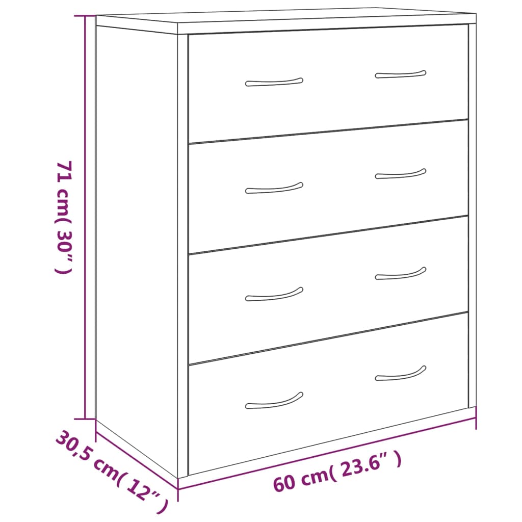 Vidaxl Komoda Z 4 Szufladami, 60X 30,5 X71 Cm, Biały O Wysokim Połysku