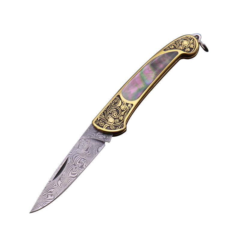 High Quality Sharp Brass Handmade Shell Exquisite Portable Express Unpacking Folding Knife Fruit Keychain Mini Knife