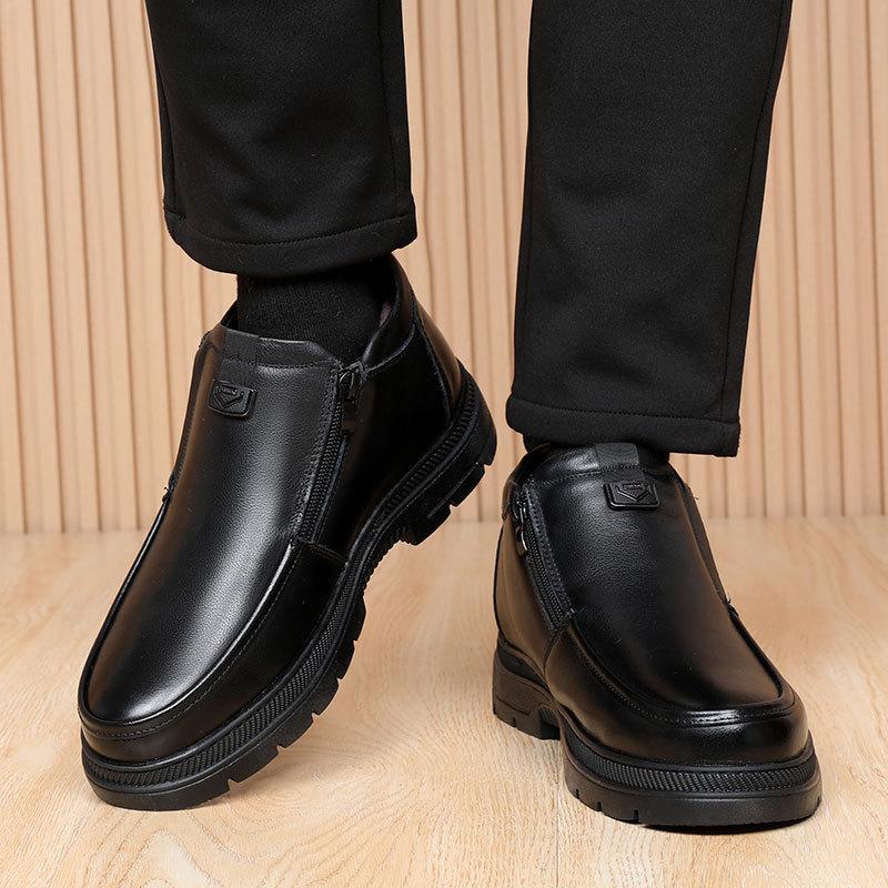 Wool men's shoes winter leather cotton shoes men's models fleece thickened outer wear platform dad shoes Northeast snow boots men