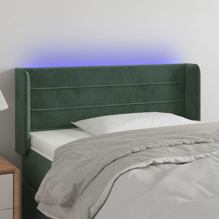 VidaXL Tête de Lit à LED Meuble de Chambre à Coucher Accessoire de Lit Simple Tête de Cadre de Lit Intérieur Vert Foncé 3123409